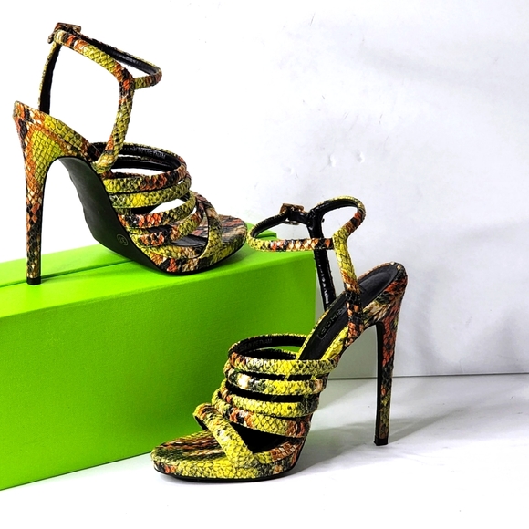 Topshop multi-Color Open toe Snake Print Heels Size 37 EU/ 6.5 US - Picture 7 of 7